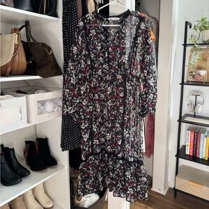 Zara Black Midi Dress with Red & White Floral